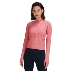 Lululemon Pink Blossom Grid Warp Sugar Pink Rest Less Cropped Half Zip Top